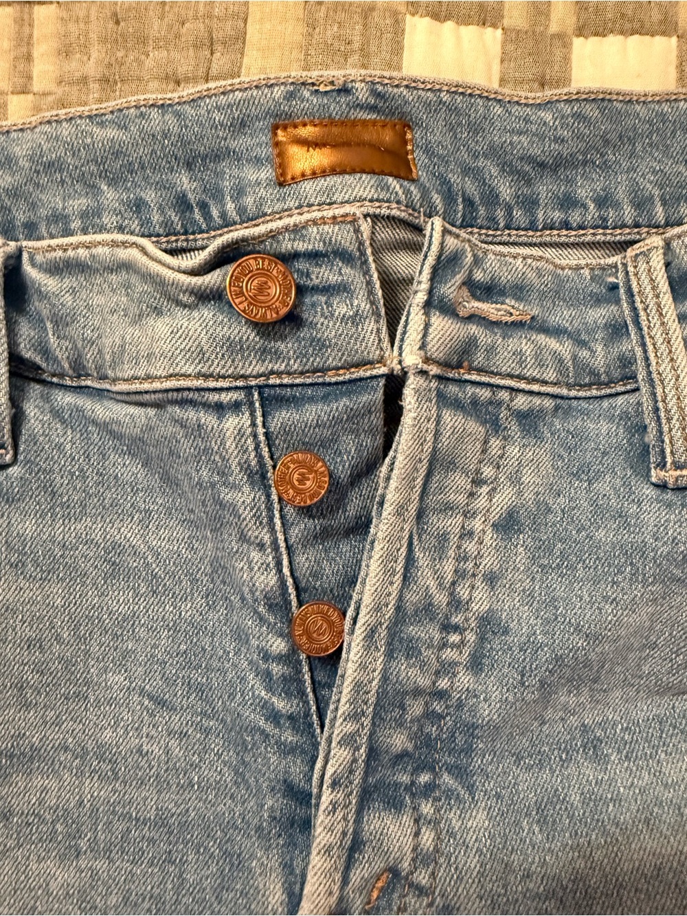MOTHER High-Rise Light Blue Button-Fly Jeans